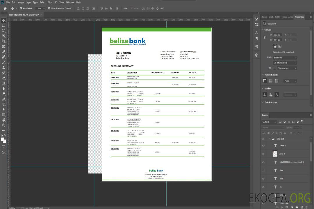 Modèle de relevé bancaire du Belize au format Word et PDF, entièrement modifiable template Modèle de relevé bancaire du Belize au format Word et PDF, entièrement modifiable template
